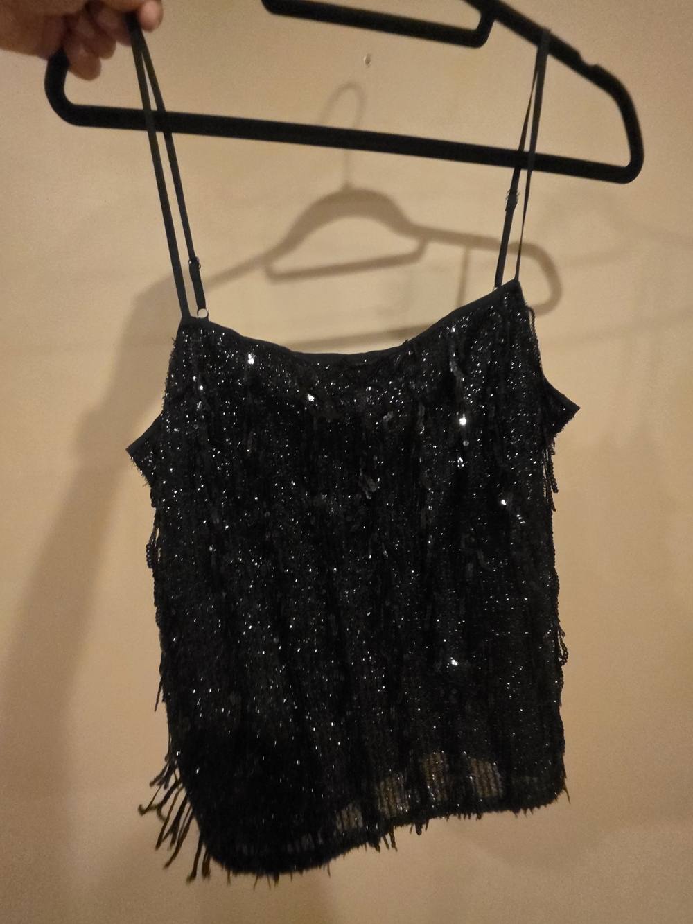 LOFT Black Sequin Fringe Camisole